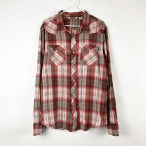 Salt Valley Red Brown White Pearl Snap Shirt XL